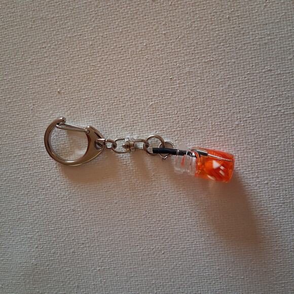 Strawberry SLICES DRINK Keychain Silver METAL Dangle Drink CHARM Handmade - Picture 1 of 1
